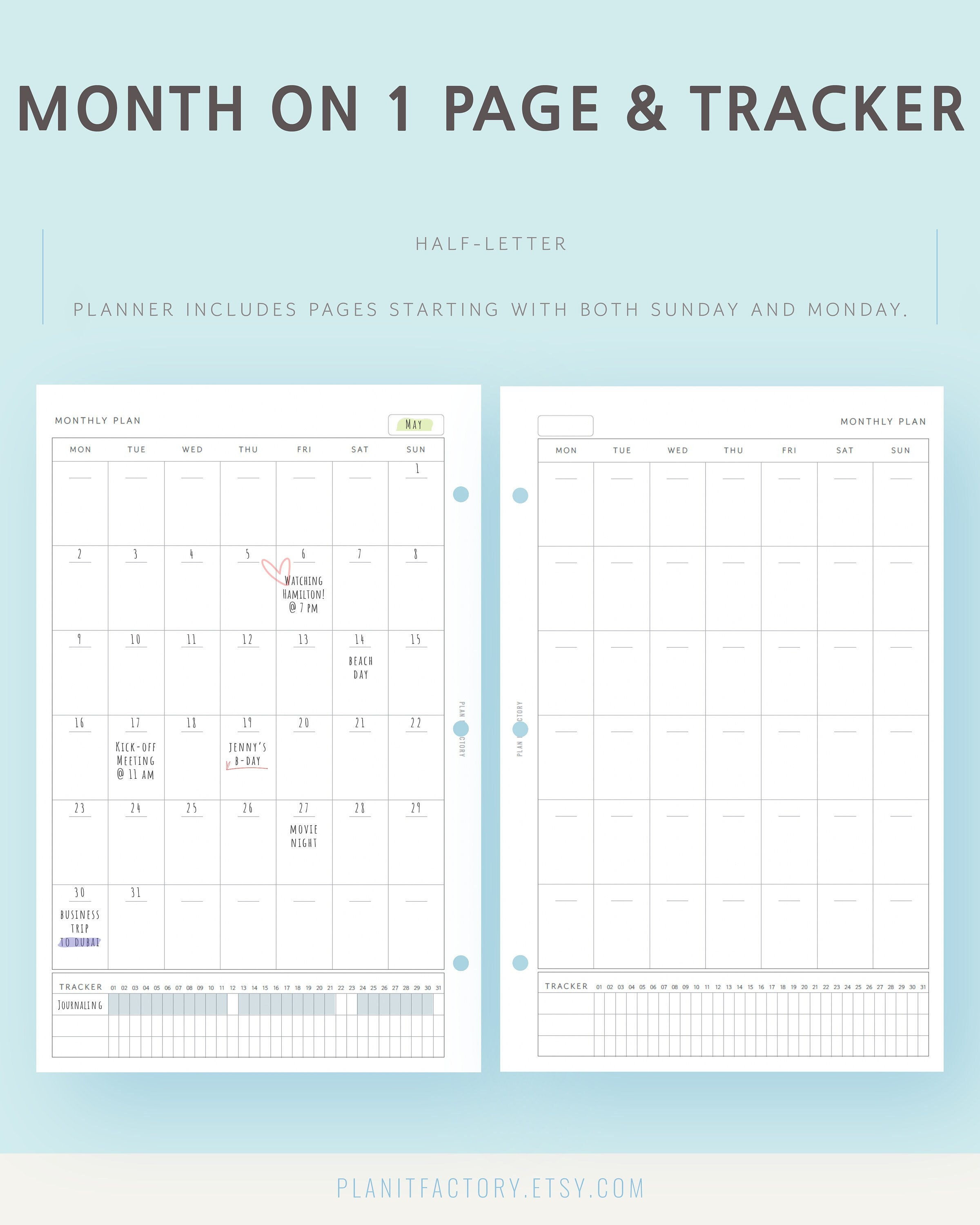 Undated Monthly Planner Printable Insert Half Letter Minimalist MO1P ...