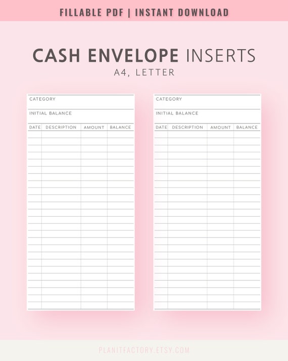 Cash Envelope System Labels Template Dave Ramsey Cash Envelope Tracker  Inserts Printable Vertical Money Budget Categories Organizer PDF 