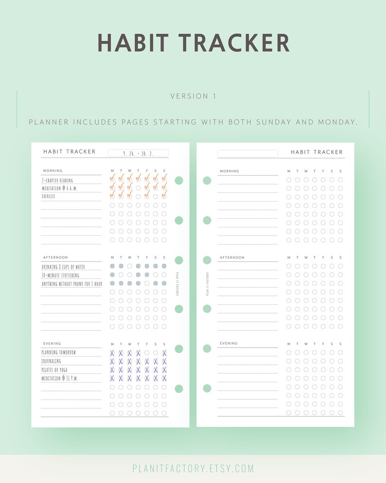 Weekly Habit Tracker Printable Personal Size Simple Daily Routine ...