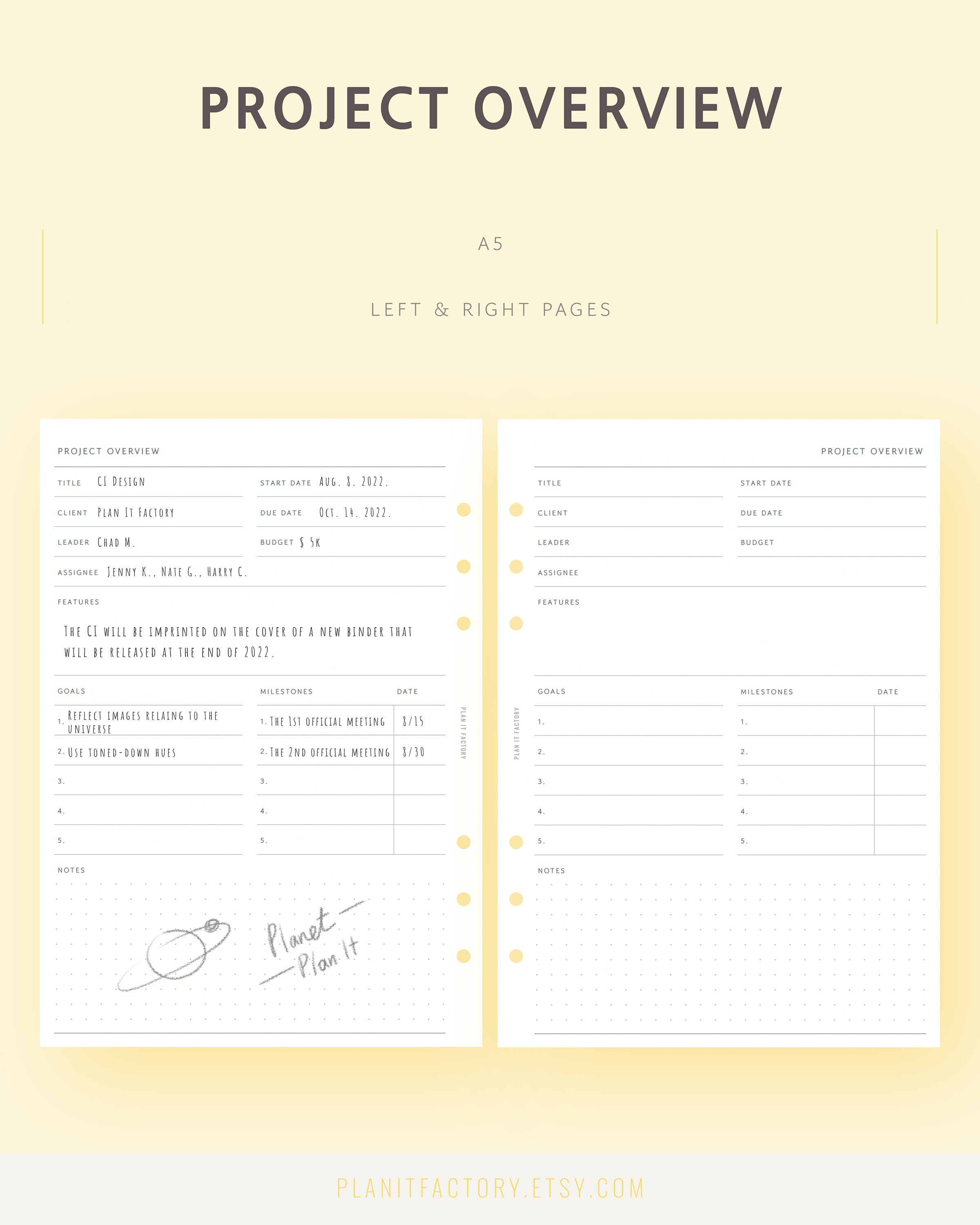 Project Planner Printable Template Pages A5 Project Overview Timeline PDF Task Tracker Gantt ...