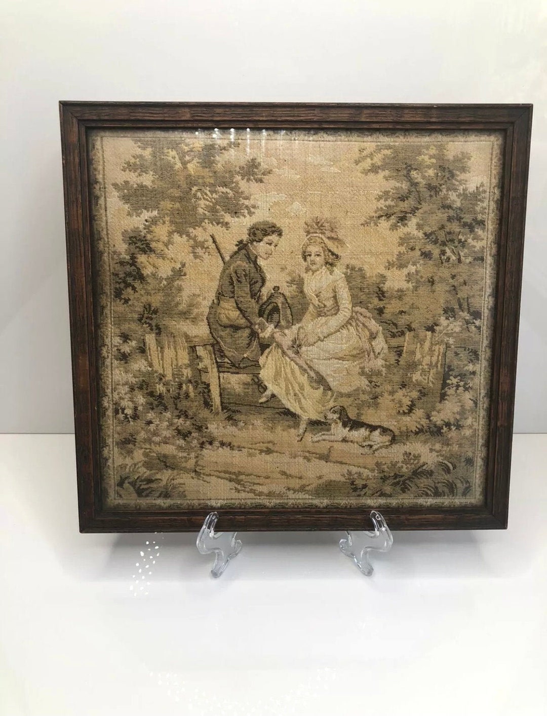 Antique Authentic Needlepoint Art Work Framed Needlepoint Art Etsy