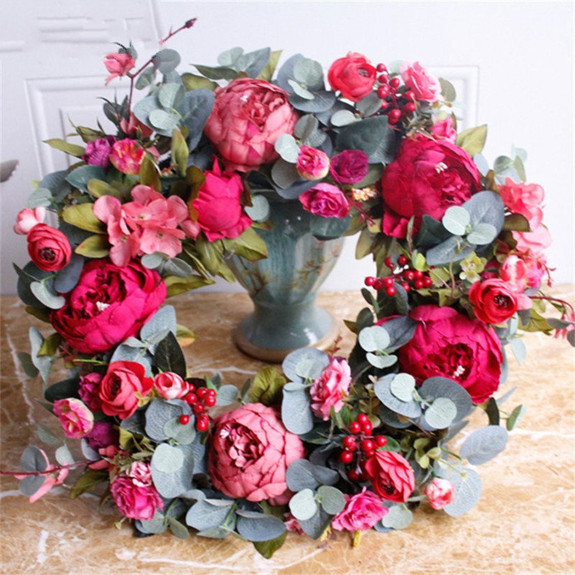 Christmas Wreath Red Rose Artificial Flowers Wreaths Door Etsy