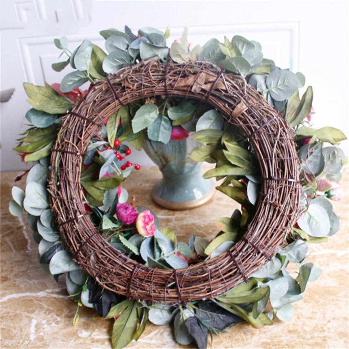 Christmas Wreath Red Rose Artificial Flowers Wreaths Door Etsy