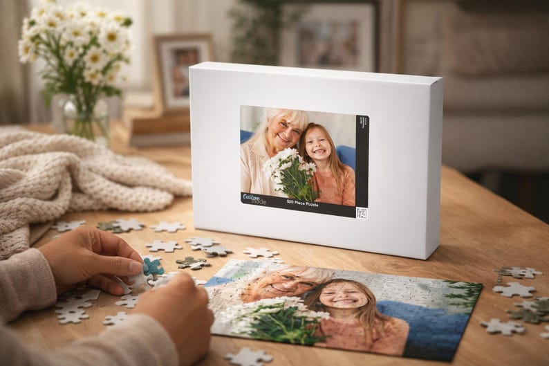Personalized Large Piece Puzzle for Seniors, Custom Photo Jigsaw Puzzle for Elderly Adults, Mothers Day Gift for Mom, Family Photo Puzzle