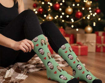 Custom Photo Socks, Personalized Face Crew | All-Over Print, Fleece Lined, Unisex Sizes S-M-L, 1-3 Faces