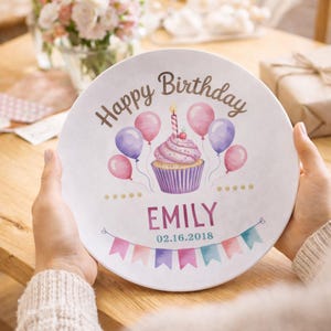 Custom Birthday Plate for Girls with Personalized Name, Unique Birthday Party Decor and Keepsake Gift for Kids, Happy Birthday Plate