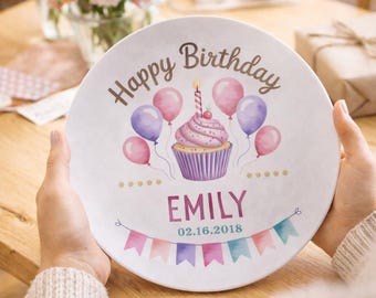 Custom Birthday Plate for Girls with Personalized Name, Unique Birthday Party Decor and Keepsake Gift for Kids, Happy Birthday Plate