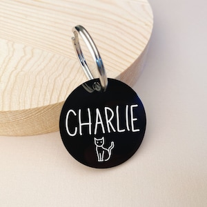 Personalized Cat Tag, Cat Tag, Cat Collar Tag, Cat ID Tag, Cat Name Tag, Custom Pet Paw Tag, Black Stainless Steel Engraved Tag