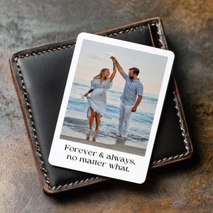 Long Distance Gifts Personalized Metal Wallet Insert Custom Photo Card Sentimental Gift for Him Romantic Keepsake for Couples