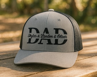 Personalisierte Dad Hat Kundenspezifische Trucker-Hut mit Kindernamen Besticktes Vatertagsgeschenk für Papa Individuelle Dad Cap Vater Geschenk Baseballmütze