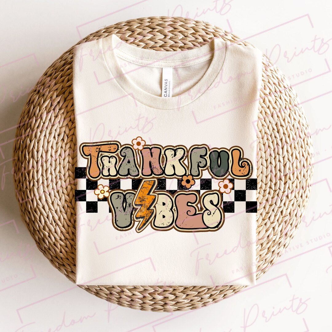Retro Checkered Daisy Thankful Vibes PNG for Sublimation - Etsy