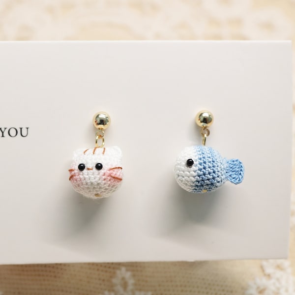 Micro Crochet Earring Gift for Girl Earring Gift for Mother Gift for Her Cat Earring Fish Earring Tiger Earring Rabbit Carrot Animal Earring