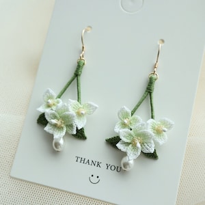 Micro Crochet Earring Handmade Earrings Gift for Girl Earring Flower Earring Lily Earring Gift for Mother Gift for Her Pearl Earring Crochet