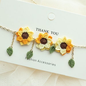Handmade Micro-Crochet Sunflower Necklace & Bracelet Set – Gradient Yellow Floral Jewelry – Delicate Flower Gift for Her, Nature-Inspired