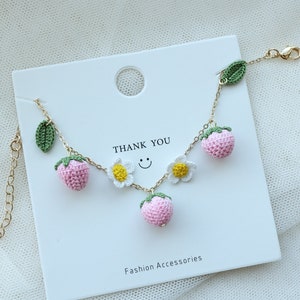 Crochet Bracelet Handmade Bracelet Gift for Wife Fruit Bracelet Gift for Mother Gift for Girlfriend Strawberry Bracelet Strawberry Jewelry