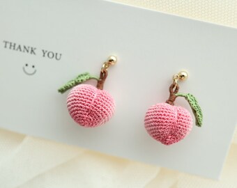 Gehaakte oorbel handgemaakte oorbellen cadeau voor vrouw fruitoorbel cadeau voor moeder cadeau voor vriendin perzikoorbel perzik sieraden perzik cadeau