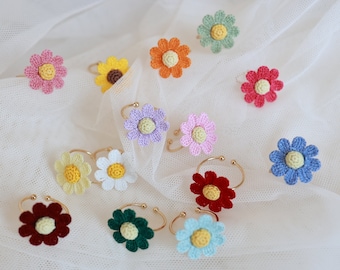 Micro Crochet Daisy Rings Handmade Daisy Rings Gift for Girlfriend Gold Ring Gift for Mother Daisy Rings Crochet Flower Rings Crochet