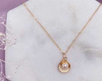 14K Gold Filled Shell Necklace Shell Pearl Necklace Gold Shell Necklace Mermaid Shell Necklace Gift for Mother Day Gift for Her