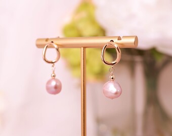 Genuine Purple Gray Baroque Pearl Earrings | Minimalist Earrings | Single Pearl Earrings | Real Pearl Earrings | Dainty Drop Pearl Earrings