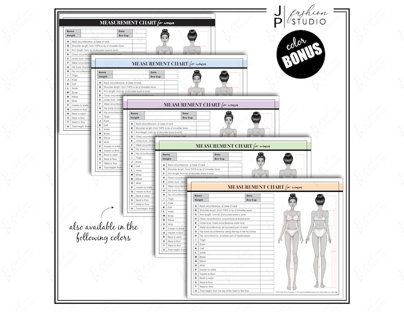 PRINTABLE Women Body Measurement Sheet, Fashion Designer Template, Sewing Measurement Sheet PDF, body contouring