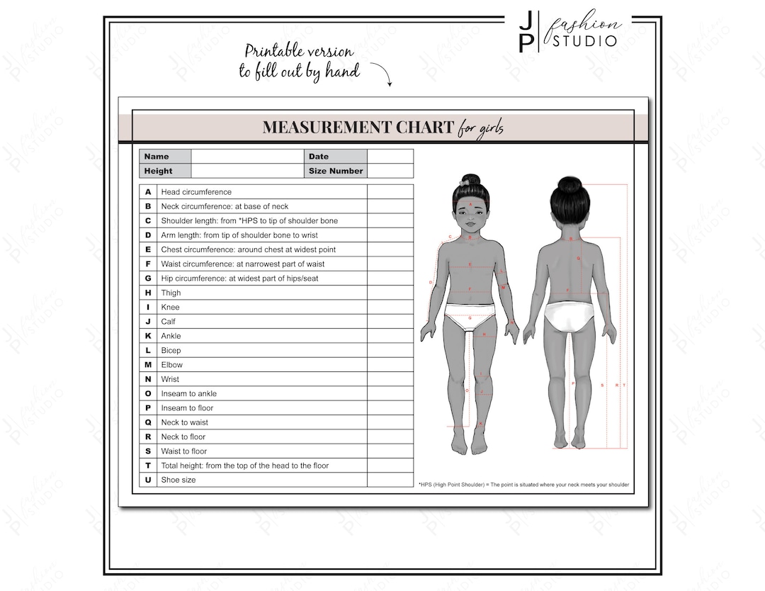 PRINTABLE Girls Body Measurement Sheet Kids Fashion Designer
