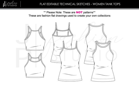 Set of Women Tank Tops Sketches (3 Styles) / Fashions Cads