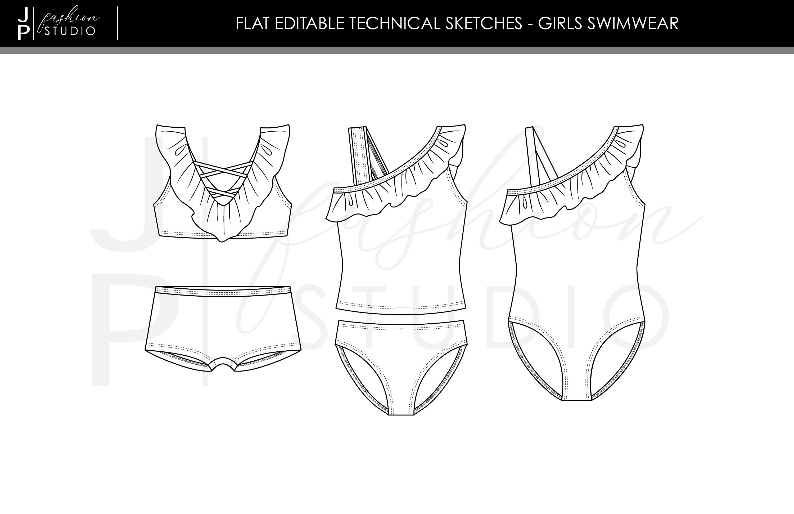 Set of Girls Frill Swimwear 3 Styles Vector Fashion Flat - Etsy Polska