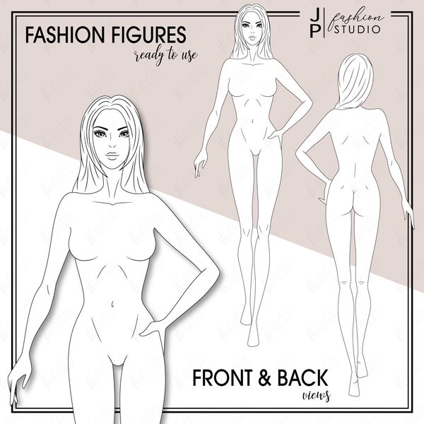 Female FASHION FIGURE TEMPLATES  / Realistic Stylized Female Body Figure / Ai, Jpg, Eps, Pdf, Png for Procreate
