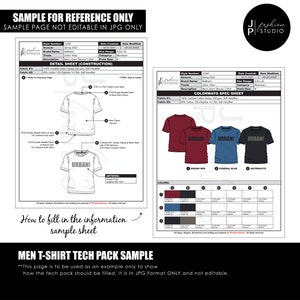 Editable & Printable Tech Pack template for apparel industry; fashion designing; fashion design templates (8.5&quot; x 11&quot;) For Adobe Illustrator