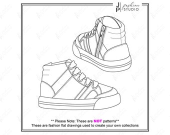 Boys Kids Sneakers / Running shoes Vector Fashion Flat Sketches / Fashion Technical Illustration Template