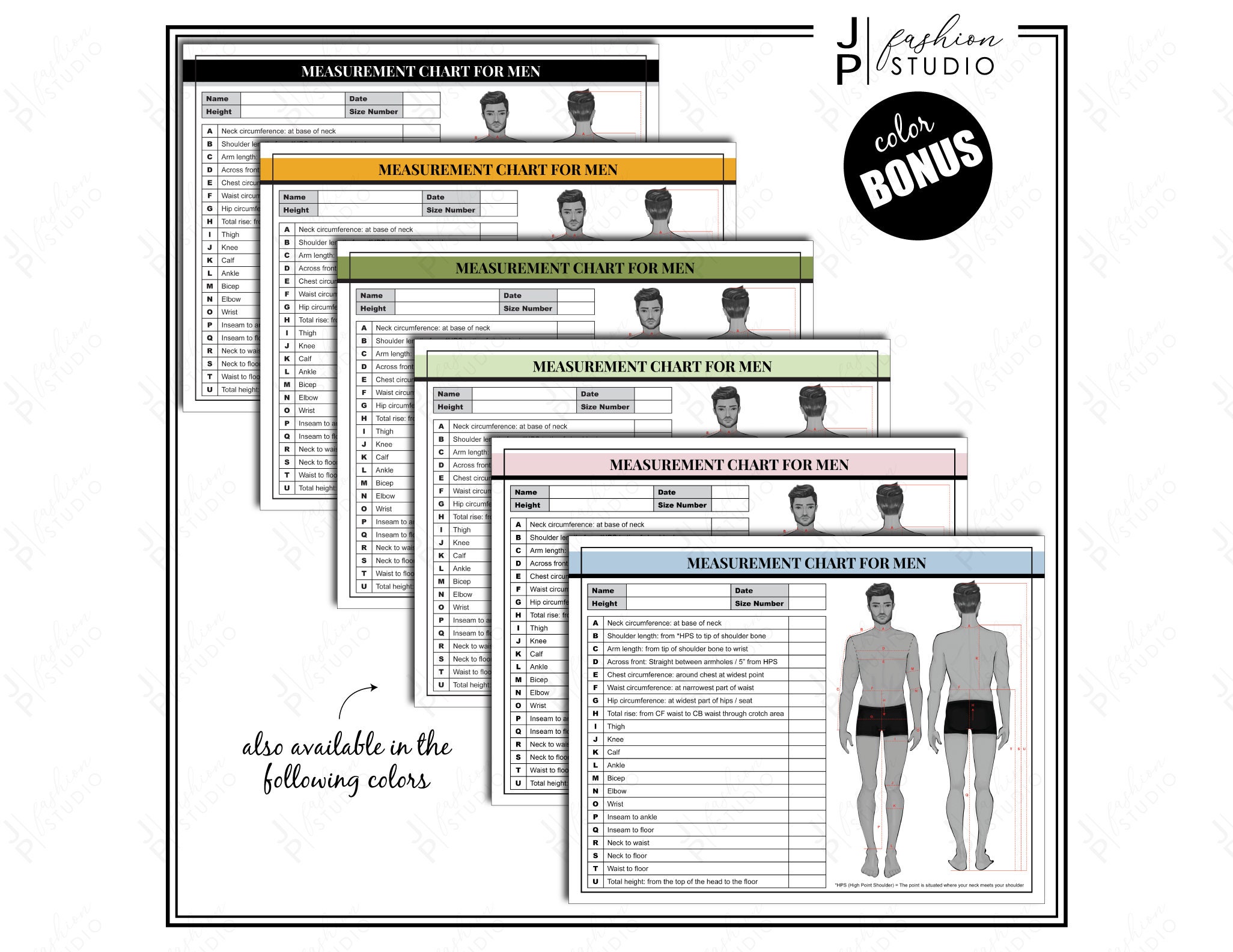 PRINTABLE Men's Body Measurement Sheet / Fashion Designer Template ...