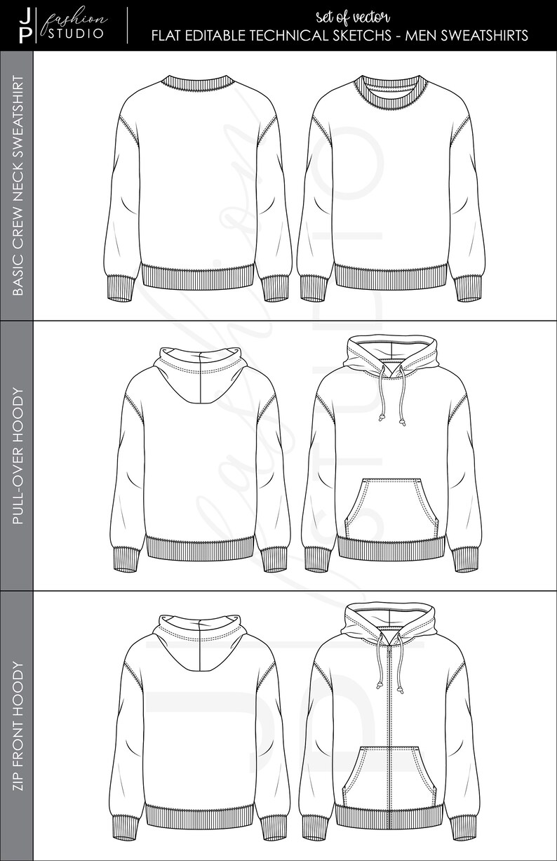 Set of Men / Boys Sweatshirts 3 Styles Vector Fashion Flat - Etsy