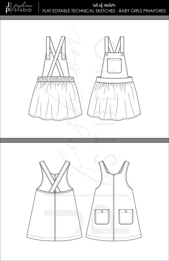 Baby Girls Woven Pinafore fashion flat sketch template. Kids Jumper Dress  Technical Fashion Illustration. Front pockets with button detail Stock  Vector Image & Art - Alamy