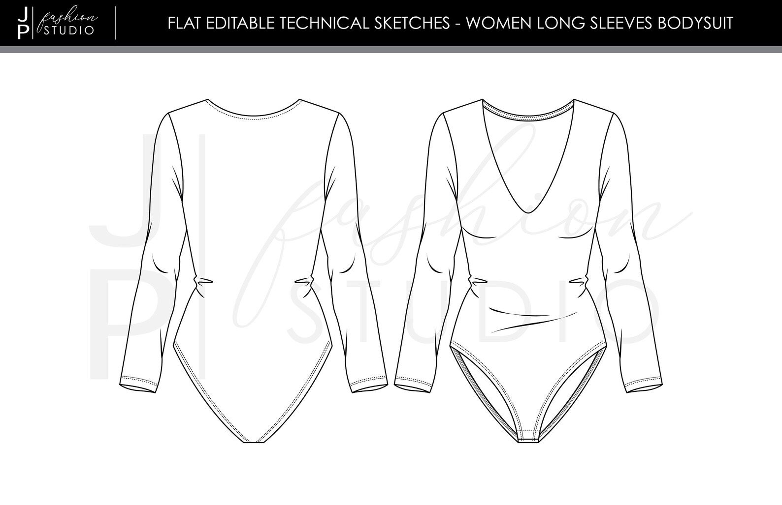 Set of Women Bodysuits 3 Styles Vector Fashion Flat Sketches / Fashion