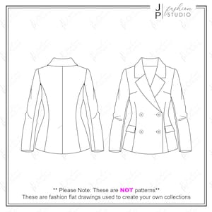 Women Blazer Jacket Fashion Flat Sketch / Business Casual Outfit Technical Drawings for Adobe Illustrator