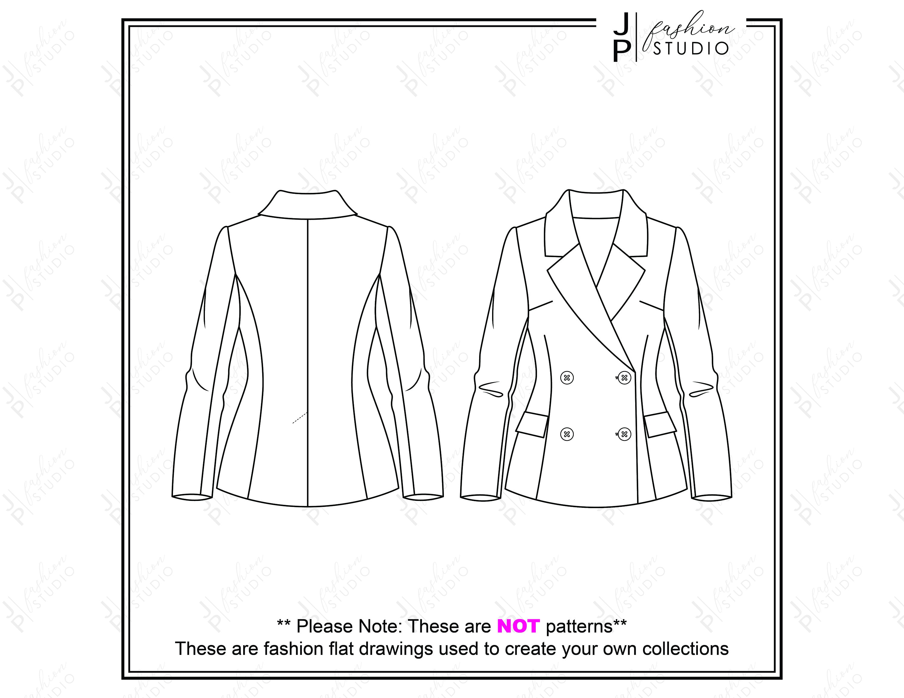 Women Blazer Jacket Fashion Flat Sketch Business Casual Outfit Technical  Drawings for Adobe Illustrator
