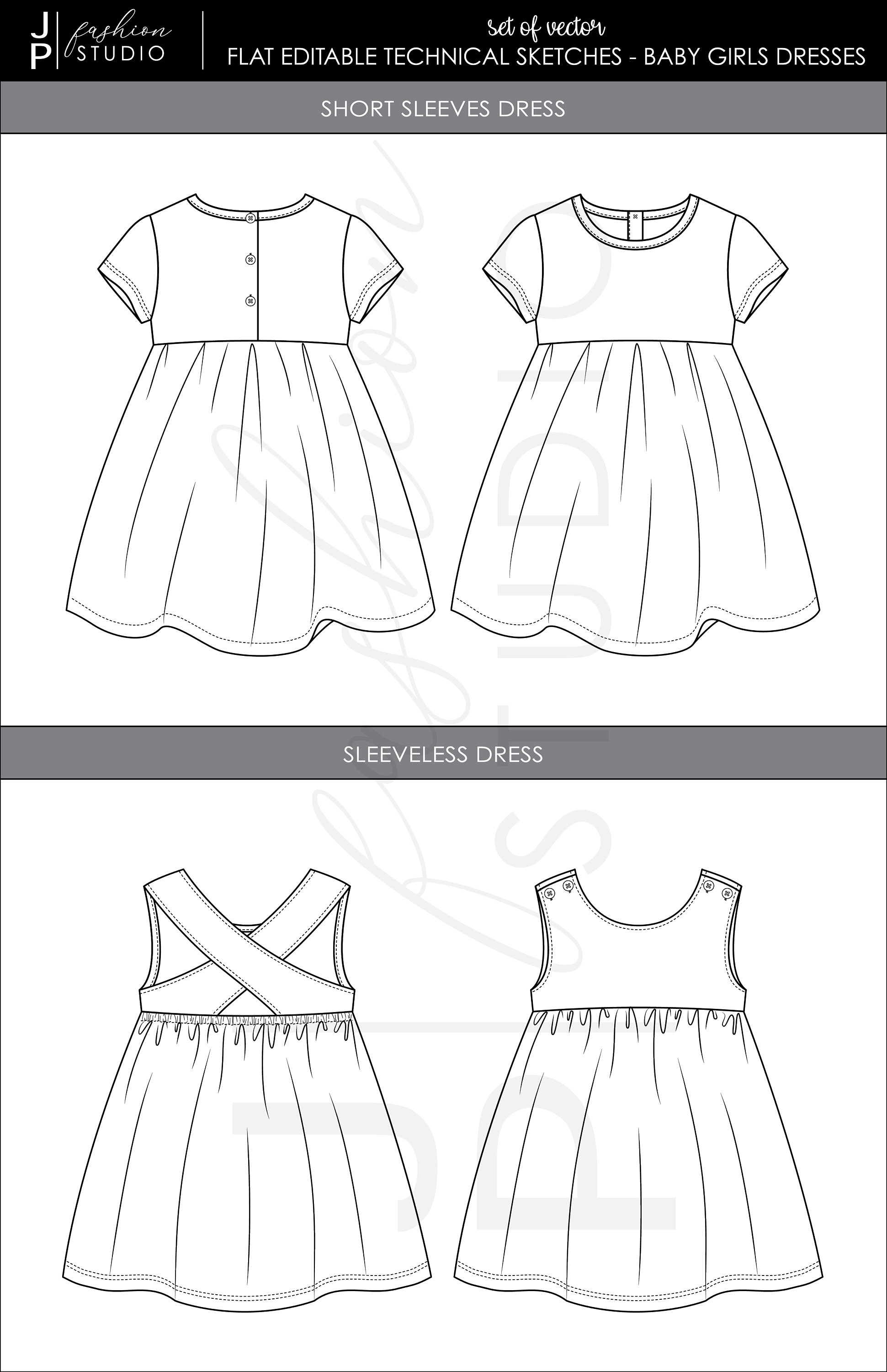 Baby girls dress design technical Flat sketch vector illustration template.  Apparel clothing navy color Mock up Isolated on white Background Stock  Vector Image & Art - Alamy