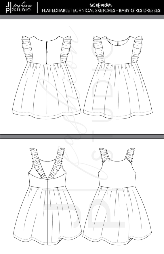 Baby Girls Dress Design Technical Flat Stock Vector (Royalty Free)  2216898793 | Shutterstock