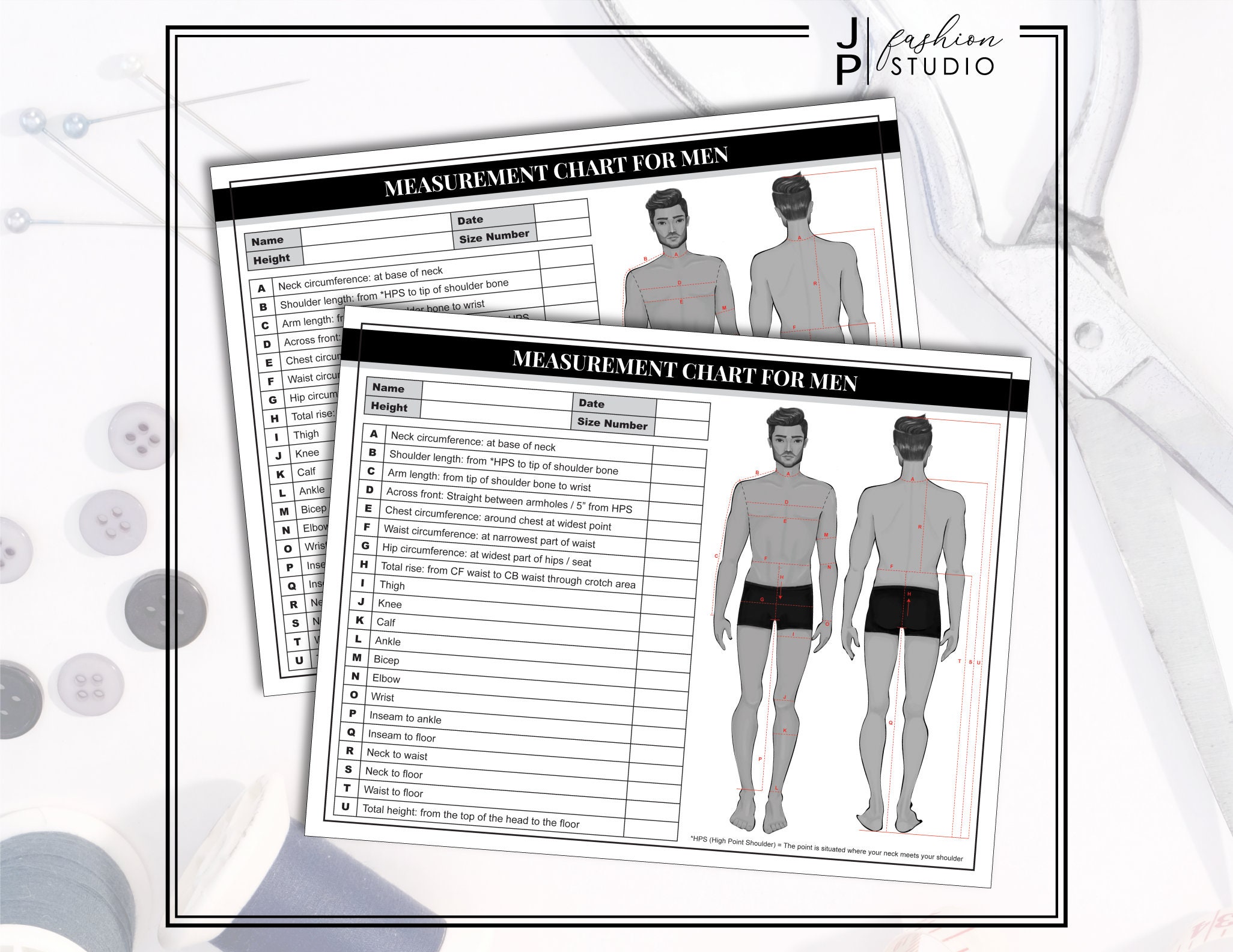 PRINTABLE Men's Body Measurement Sheet / Fashion Designer Template / Sewing  Measurement Sheet / PDF & JPG -  Canada
