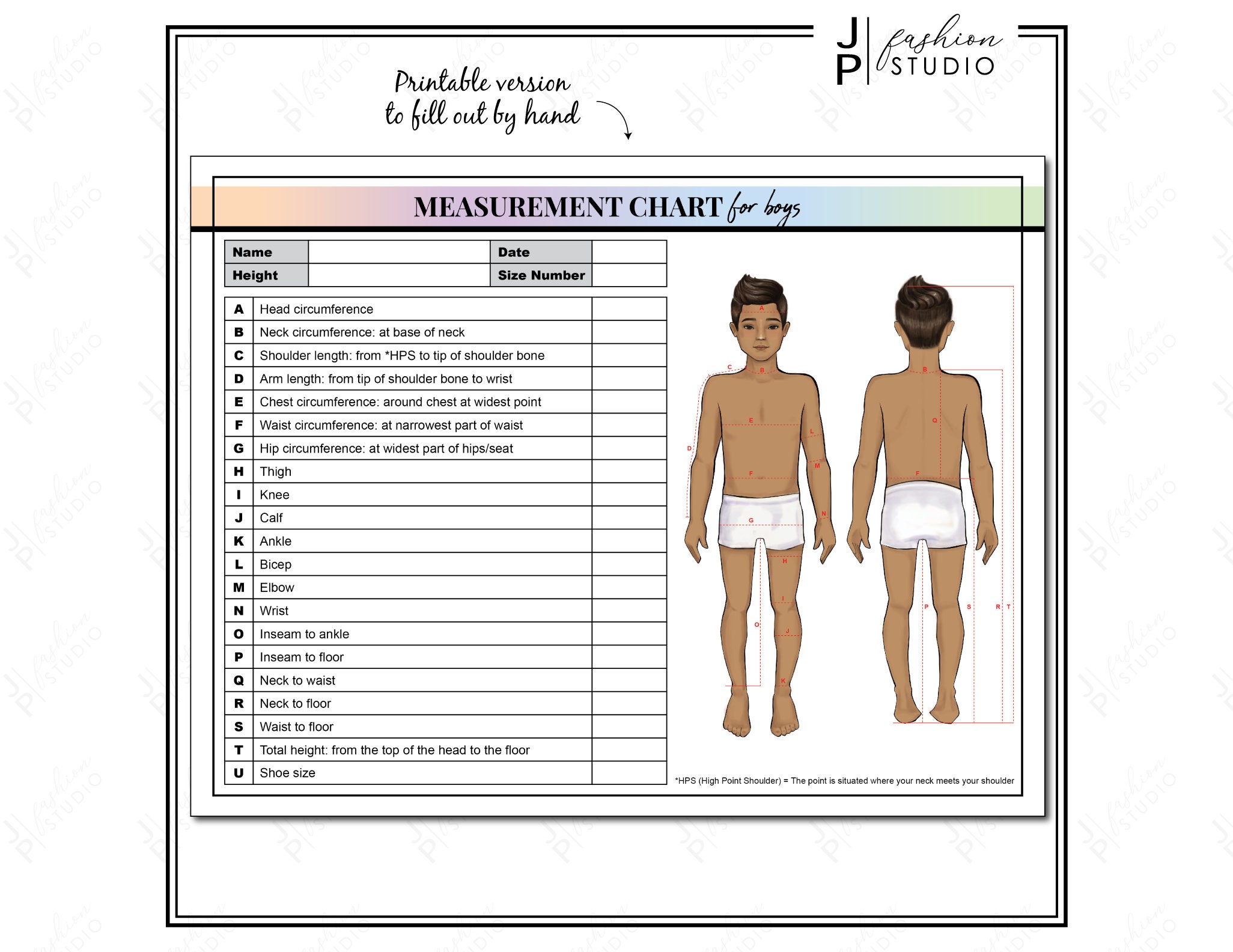 PRINTABLE Women Body Measurement Sheet, Fashion Designer Template