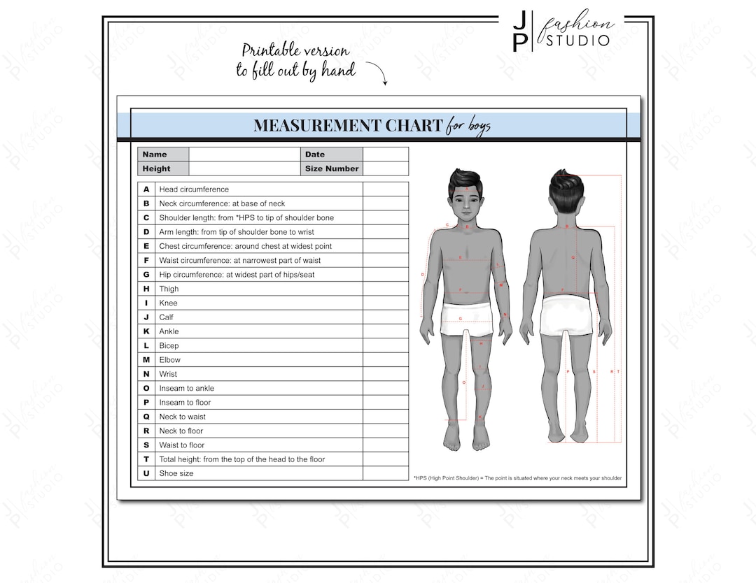 PRINTABLE Boys Body Measurement Sheet / Kids Fashion Designer Template / Children Sewing ...
