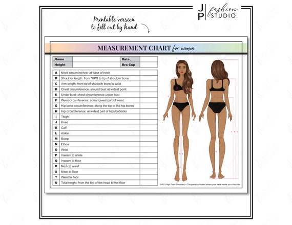 PRINTABLE Women Body Measurement Sheet, Fashion Designer Template, Sewing  Measurement Sheet, Body Contouring, PDF & JPG 