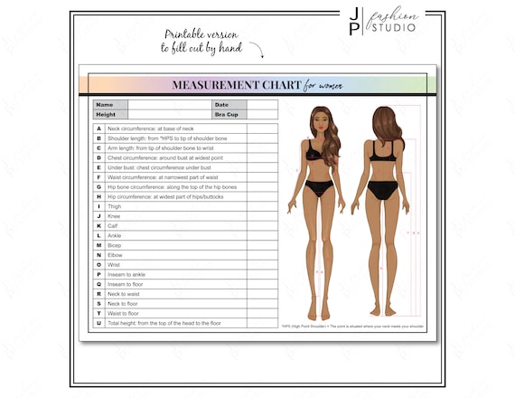 PRINTABLE Women Body Measurement Sheet, Fashion Designer Template