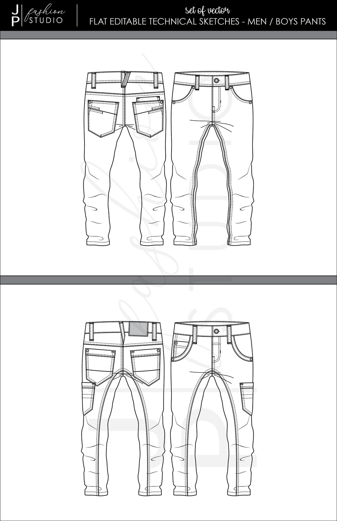 Set of Men / Boys Pants 2 Styles Vector Fashion Flat Etsy UK