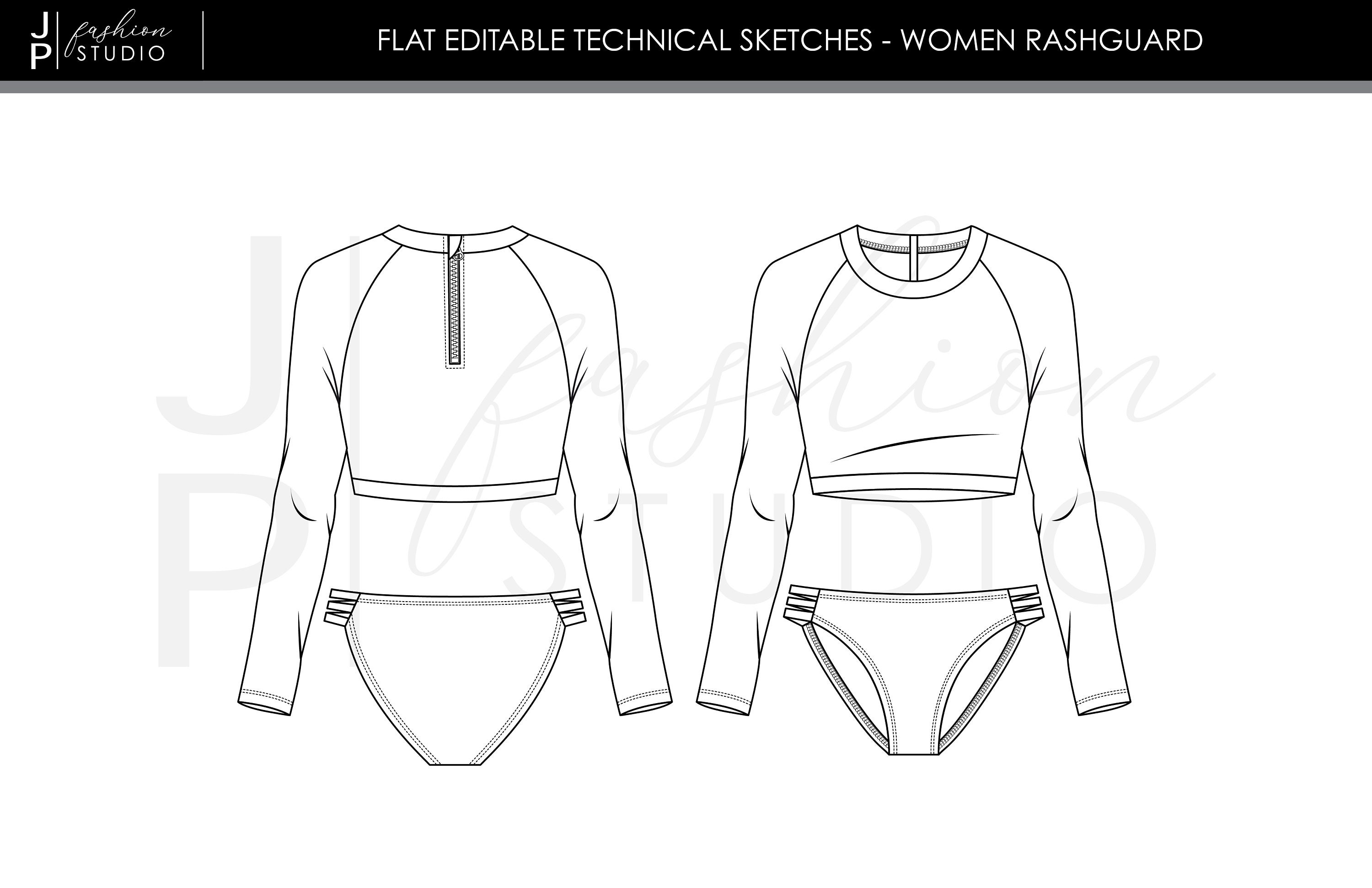 Set of Women Rash Guards 2 Styles Vector Fashion Flat Etsy