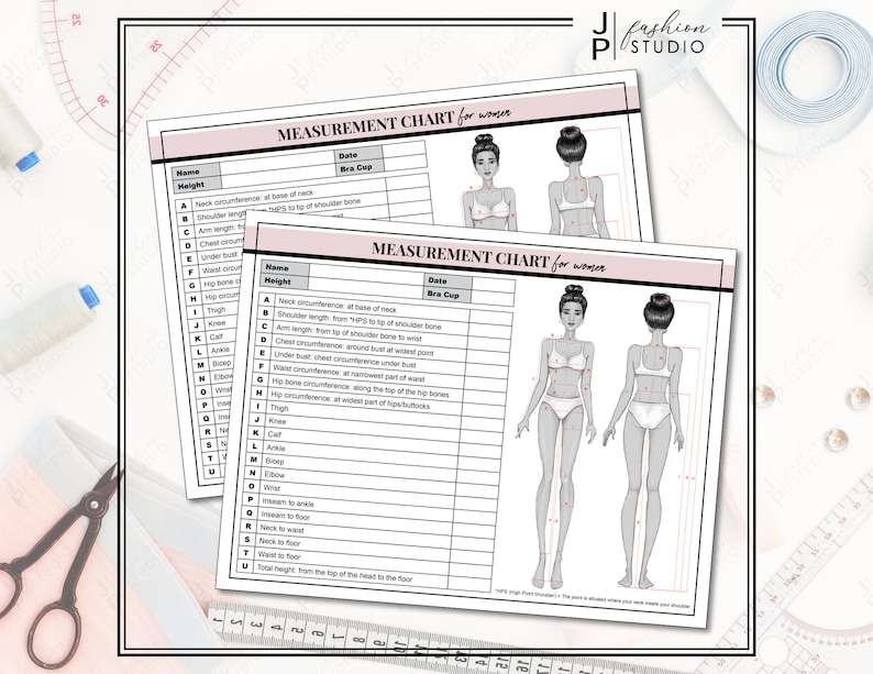 PRINTABLE Women's Body Measurement Sheet / Fashion Designer Template / Sewing Measurement Sheet ...