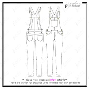 Women / Girls Overall Jumpsuit Vector Fashion Flat Sketches / Fashion Technical Illustration Template