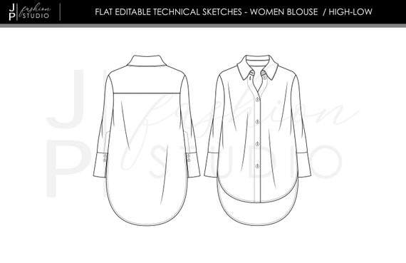 Womens Shirt Blouse Fashion Flat Sketch Stock Vector (Royalty Free)  1740298427 | Shutterstock