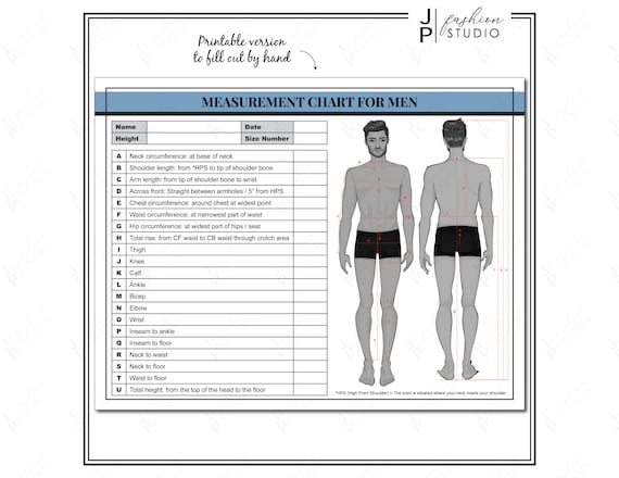 PRINTABLE Men's Body Measurement Sheet / Fashion Designer Template / Sewing  Measurement Sheet / PDF & JPG 