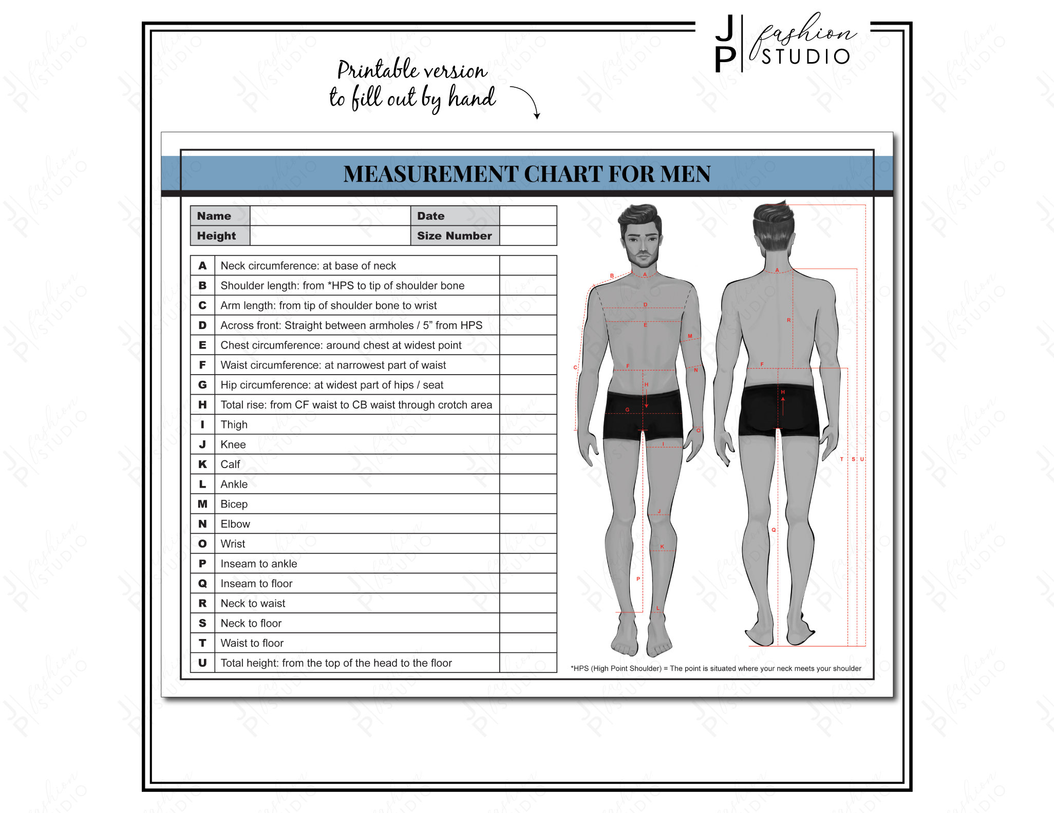 PRINTABLE Men S Body Measurement Sheet Fashion Designer Etsy India